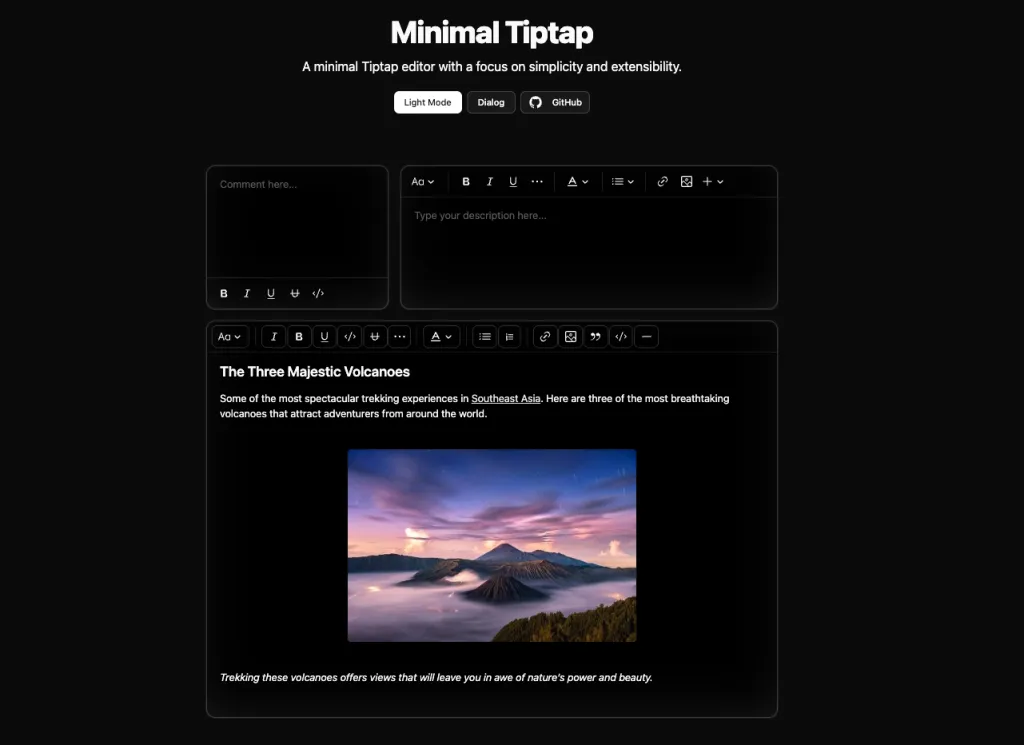 shadcn tiptap editor