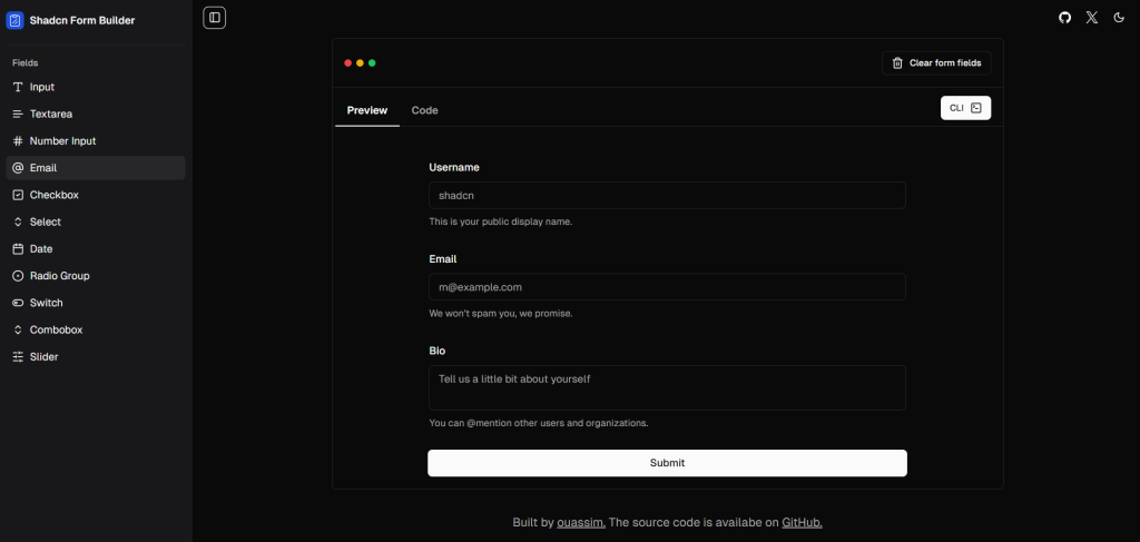 shadcn form builder